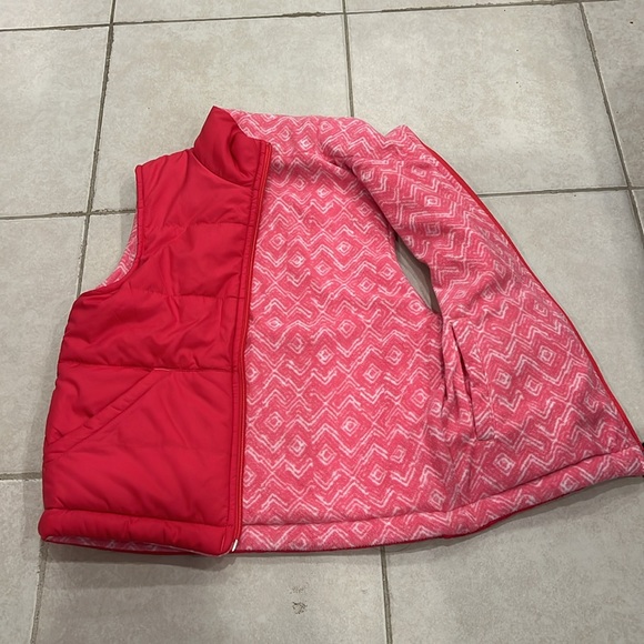 Columbia Girls Sz S Reversible Puffer Vest Pink Pockets Full Zip Outerwear FLAW - Picture 2 of 3